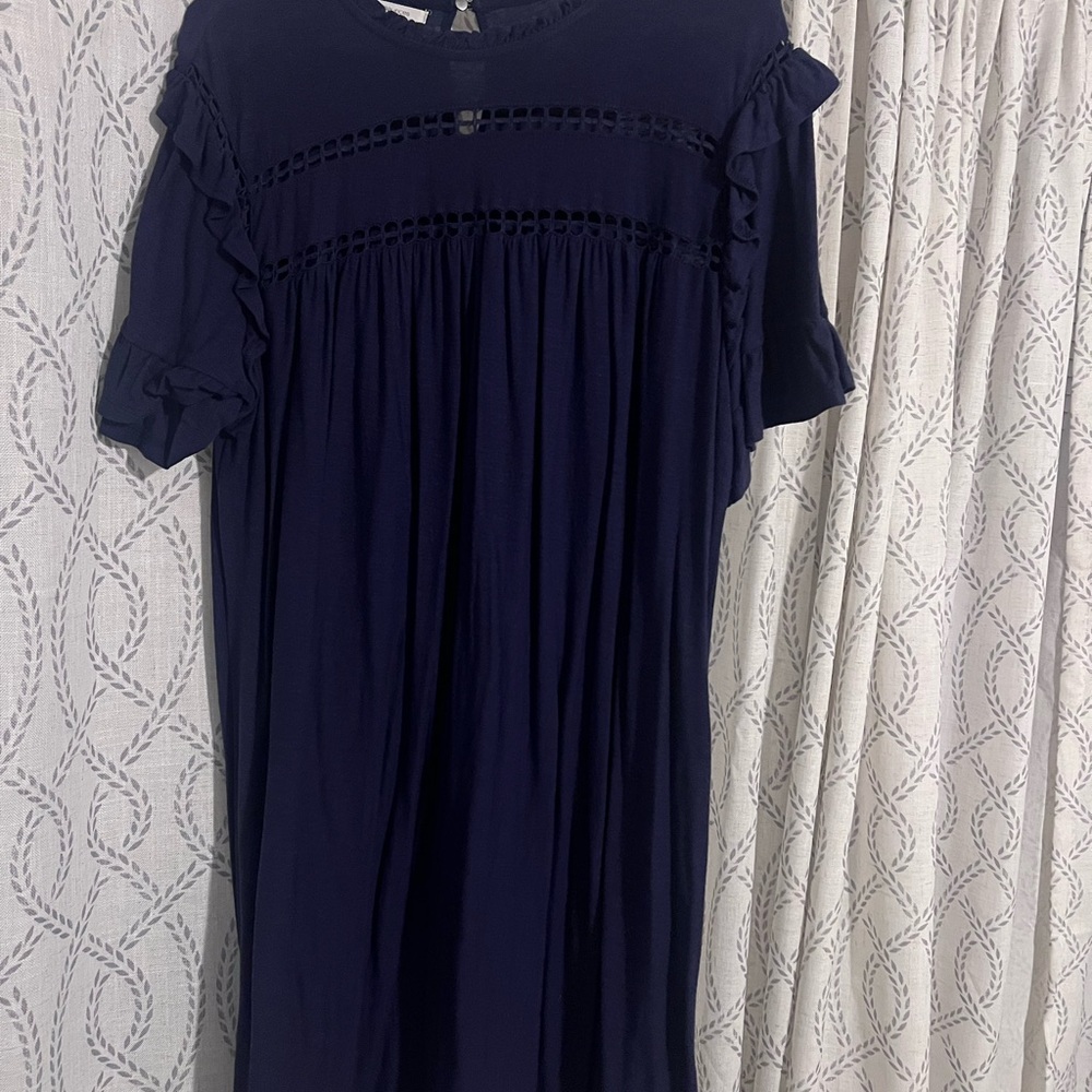 Navy Blue Ruffle Sleeve Dress